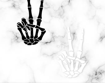 Skeleton Peace Fingers SVG, Skeleton Peace Hand, Peace Sign PNG, Vector Cut File, EPS, Dxf, Laser Cut, Cricut, Sublimation, Digital Download