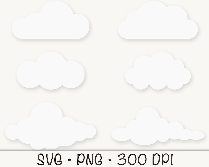 Clouds SVG Clipart: Fluffy White Cloud PNG Bundle (digital Download) - Etsy