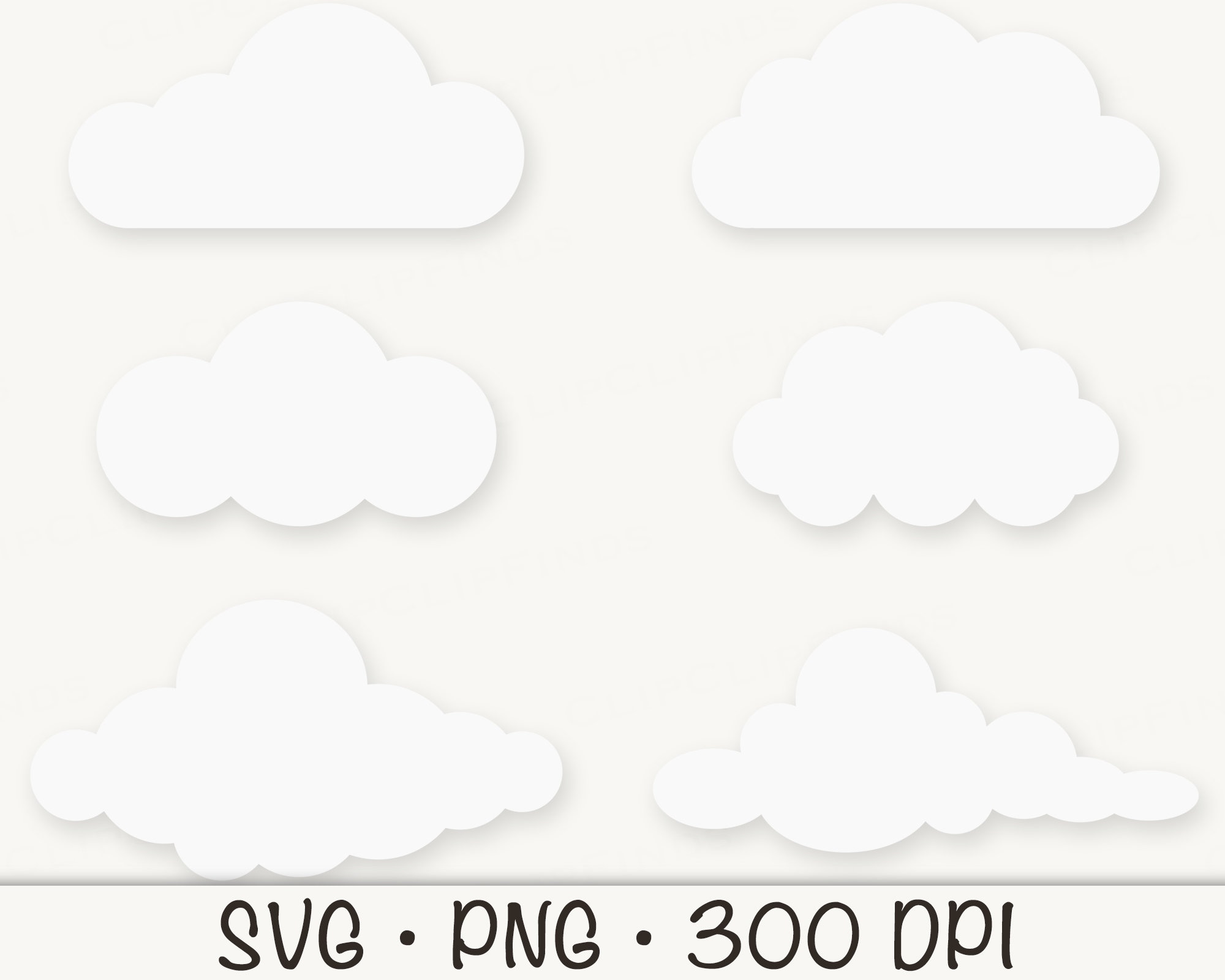 Clouds SVG Clipart: Fluffy White Cloud PNG Bundle (digital Download) - Etsy