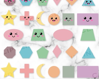 Formas básicas SVG, Formas lindas SVG, Formas Kawaii PNG, Imágenes Prediseñadas de formas, Formas para niños, Aula, Profesor, Estudiante, Guardería, Descarga digital