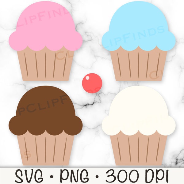 Cupcake SVG, Cupcake Clipart Bundle Pack, Cupcake PNG, Vanilla, Chocolate, Strawberry, Blue Cupcake, Cherry, Digital Download