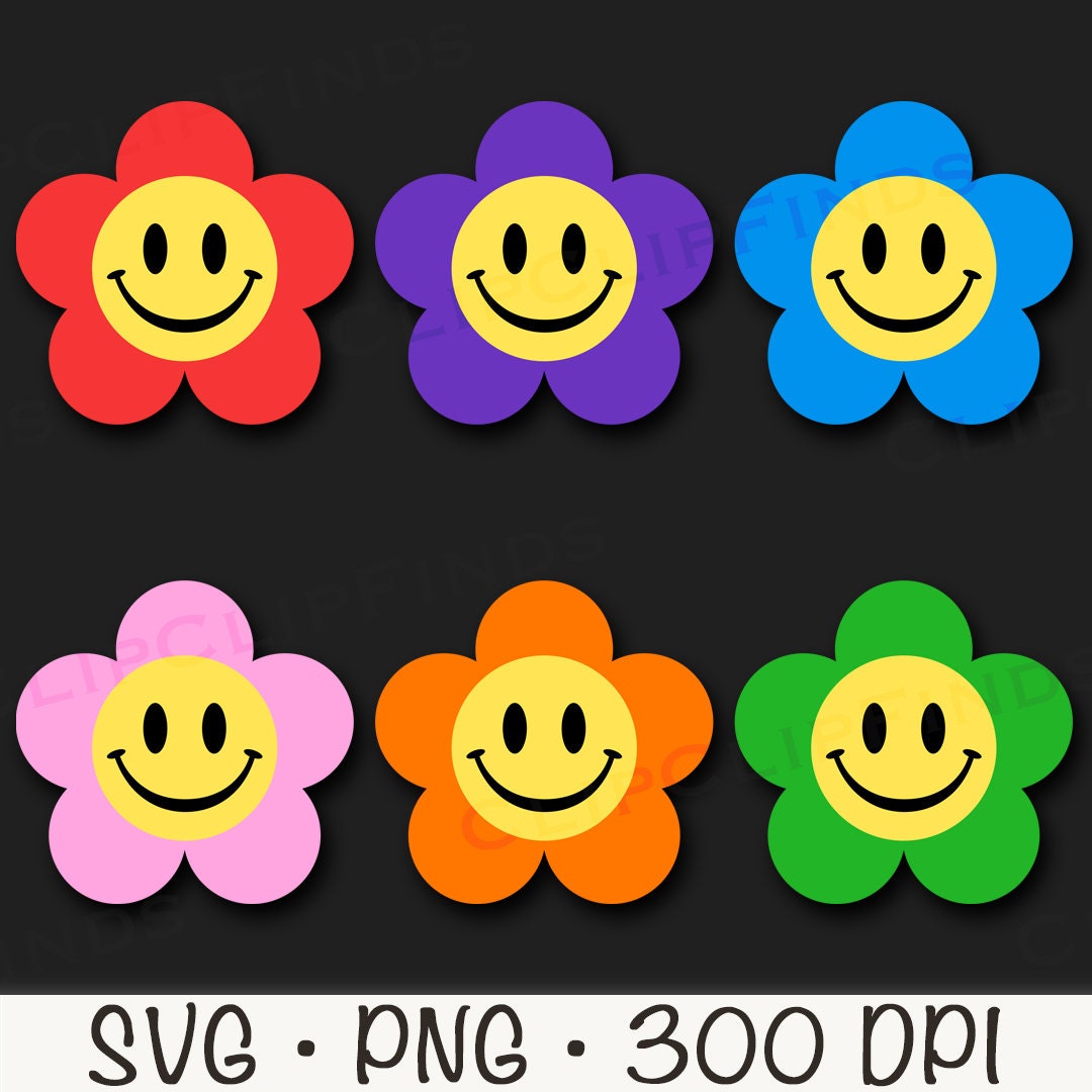 Retro Daisy Happy Face SVG, Happy Face PNG, Groovy Daisy Clipart ...