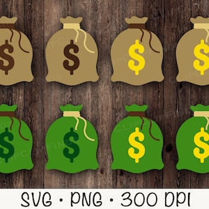 Borsa di soldi SVG, Borsa di soldi Clipart, Borsa di soldi PNG, Borsa marrone di soldi, Tema dei soldi, Borsa verde di soldi, Download digitale istantaneo