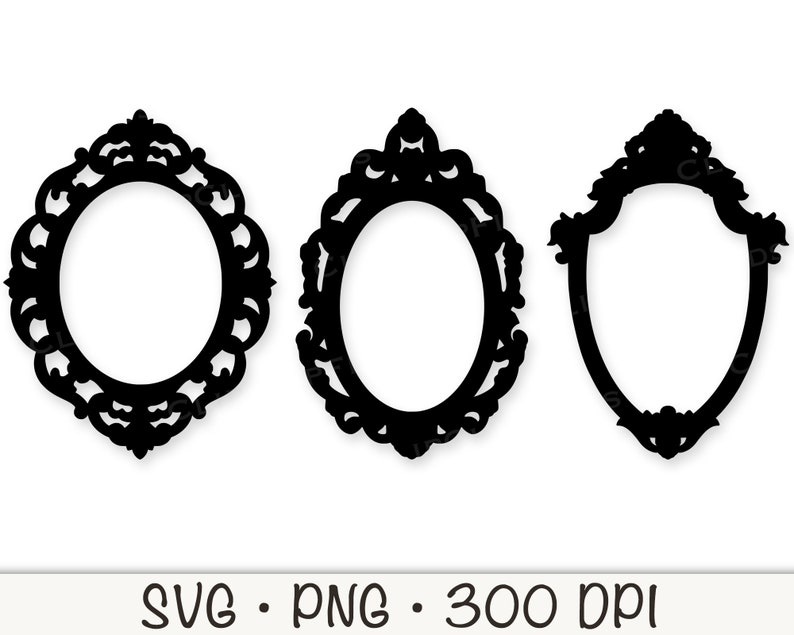 Baroque Victorian Vintage Ornate Mirror Frame Bundle, Tea Party, SVG Vector File and PNG, Transparent Background Clip Art Instant Download image 4