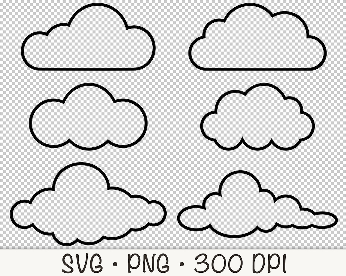 Cloud Outline SVG: Fluffy Clouds Clipart Set (digital Download) - Etsy