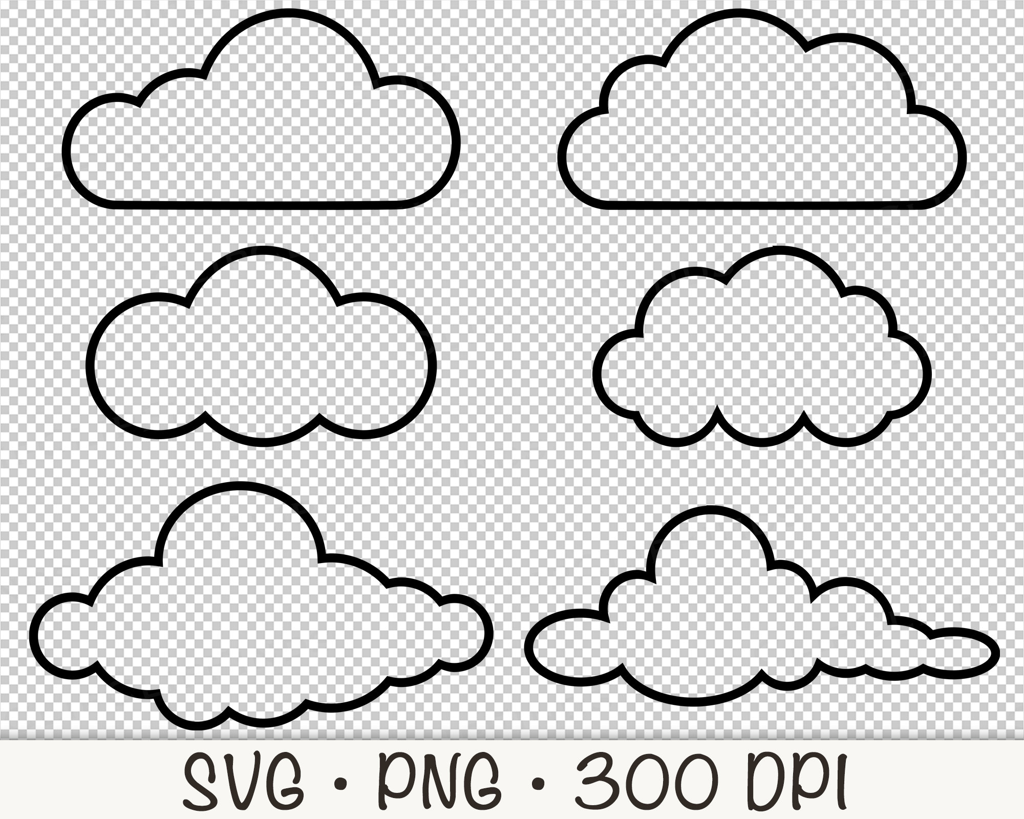 Cloud Outline SVG: Fluffy Clouds Clipart Set (digital Download) - Etsy ...