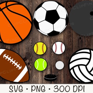 Sports ball Bundle Pack, Baseball, Softball, Basketball, Volleyball, Soccer ball, Tennis ball, Bowling Ball, Puck, Golf Ball, SVG, PNG