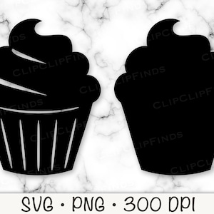 Cupcake SVG, Cupcake silhouet snijden bestand SVG-vector en PNG transparante achtergrond sublimatie Clip Art Instant Download
