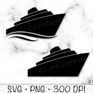 May include: Two black silhouette images of a cruise ship with waves. The top image has the text "CLIPCLIP" and the bottom image has the text "CLIPCLIPFIN".