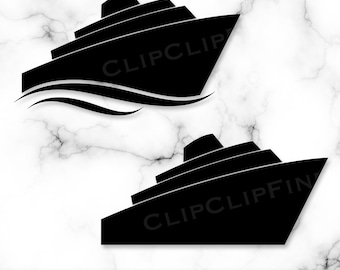 Navire de croisière SVG, navire PNG, Silhouette de navire de croisière, navire avec vagues de l'océan, Bundle Pack, téléchargement numérique