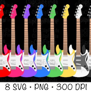 Elektrische gitaar SVG, elektrische gitaar clip art bundelpakket, rock and roll, rockster, gitaar SVG-bestand, PNG, instant digitale download