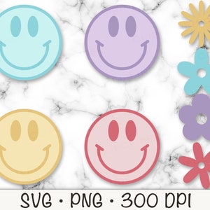 Hippie Gesicht, Gänseblümchen Blumen, Groovy Bundle, SVG, PNG, sofortiger digitaler Download
