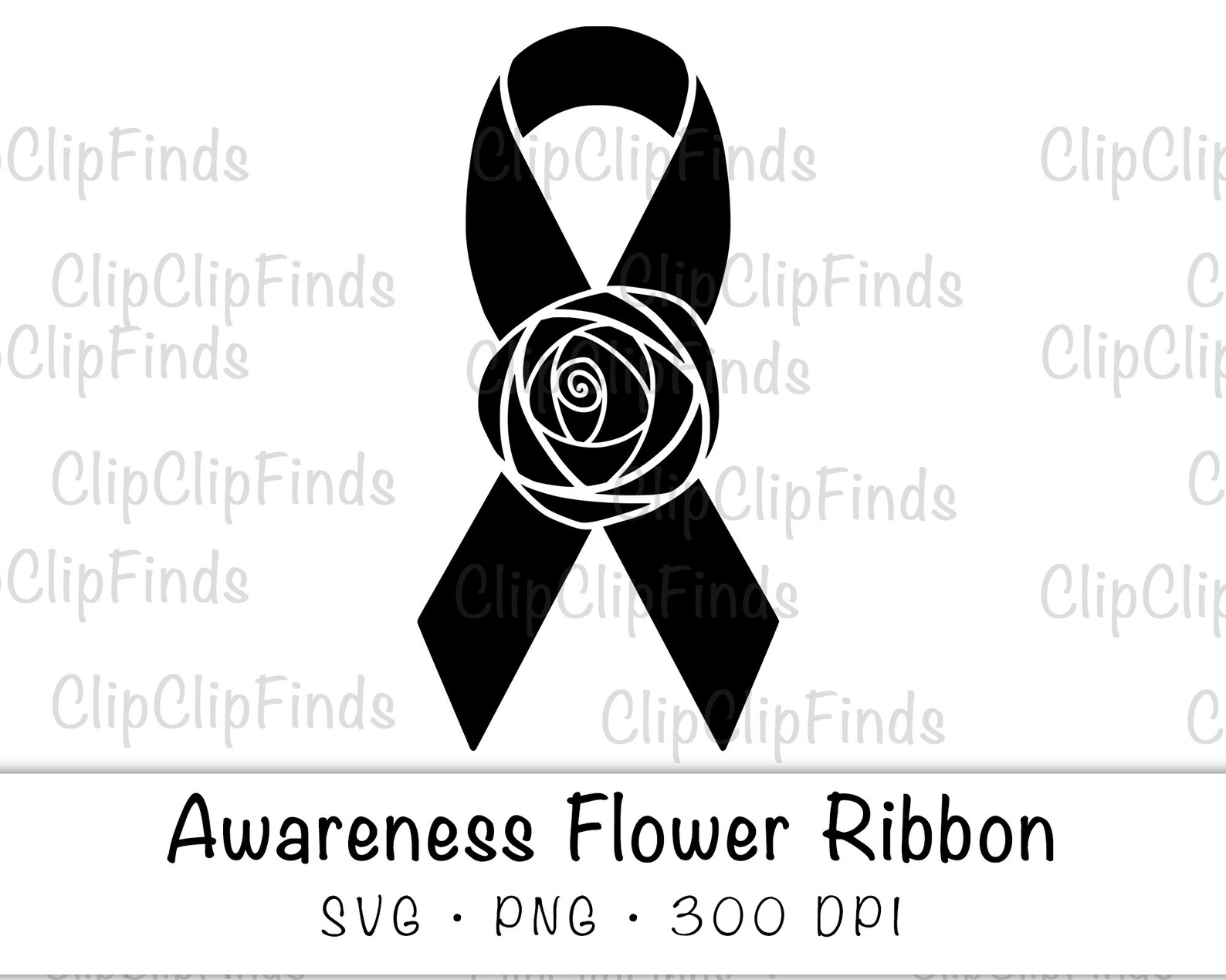 Black Awareness Ribbon With Rose SVG Vector Cut File and PNG Etsy