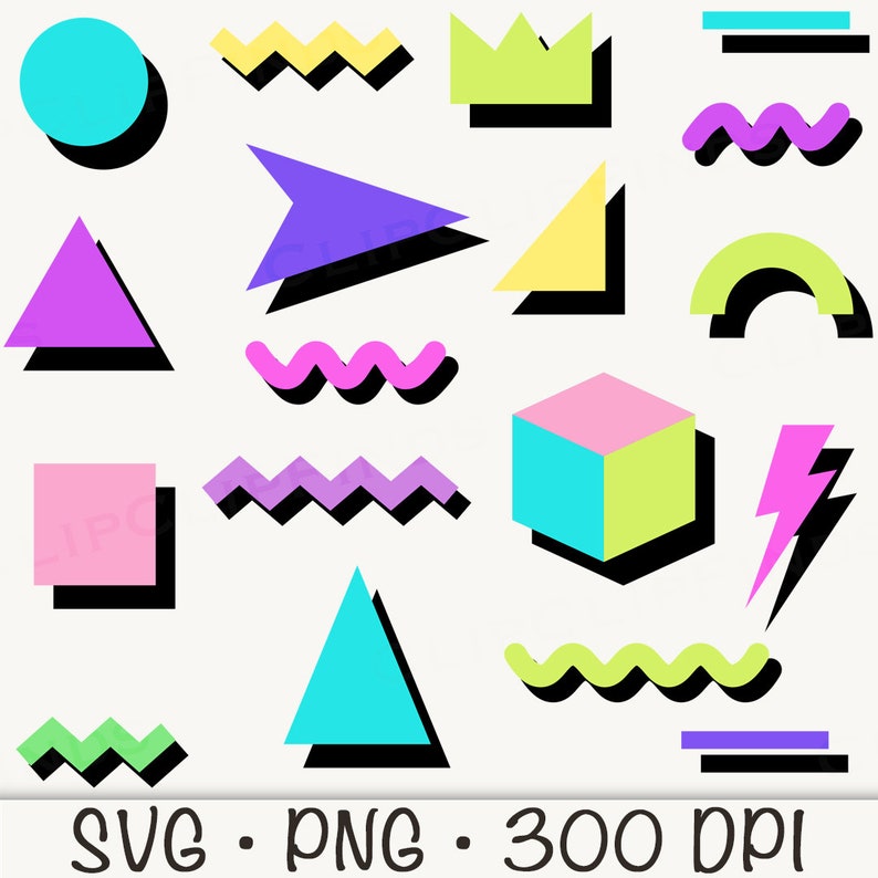 90's SVG, Retro Shapes PNG, Memphis Shapes Clipart, Nineties Elements ...