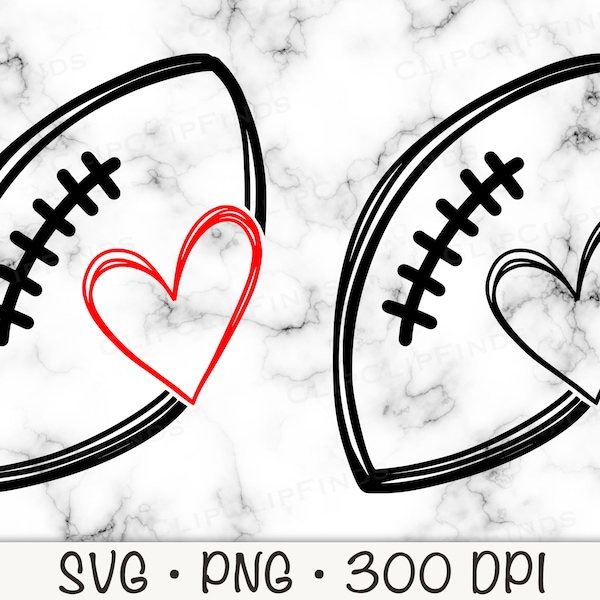 Football Love Outline Doodle, Football with Heart, Football SVG Vector Cut File and PNG Transparent Background Clip Art Instant Download