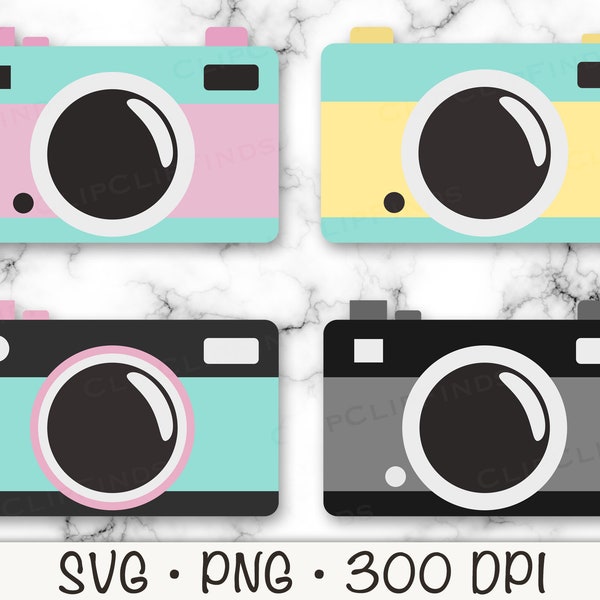 Camera SVG, Cute Camera Clipart, Camera PNG, Minimalist Camera Icon, Cameras Bundle Pack, Pink and Lime Green, Pastel, Digital Download