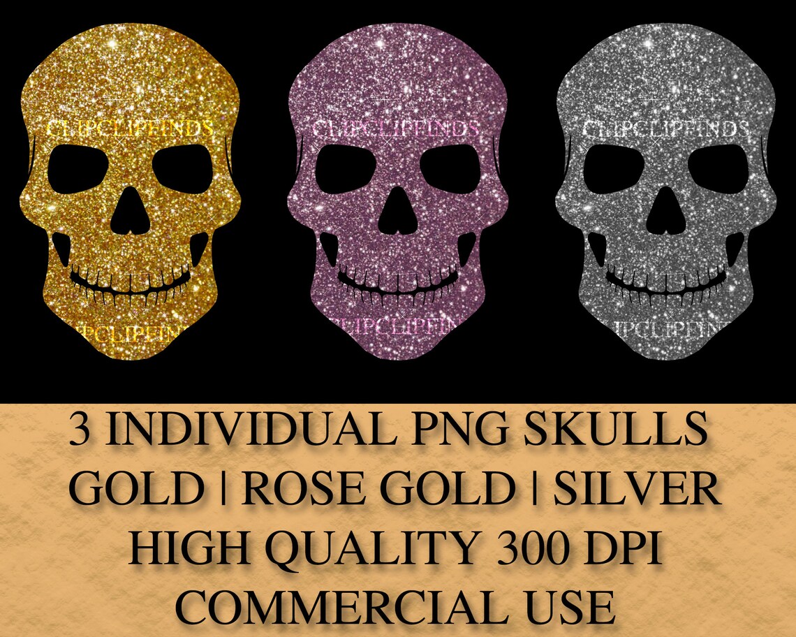 Glitter Skull PNG Transparent Background Clipart Gold Glitter | Etsy