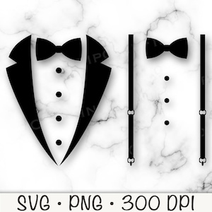 Esmoquin SVG, Esmoquin PNG, Corbata, Tirantes, Boda, Novio, Portador de Anillos, Soltero, Novia, Padrino, Diseño de Camiseta, Sublimación, Digital
