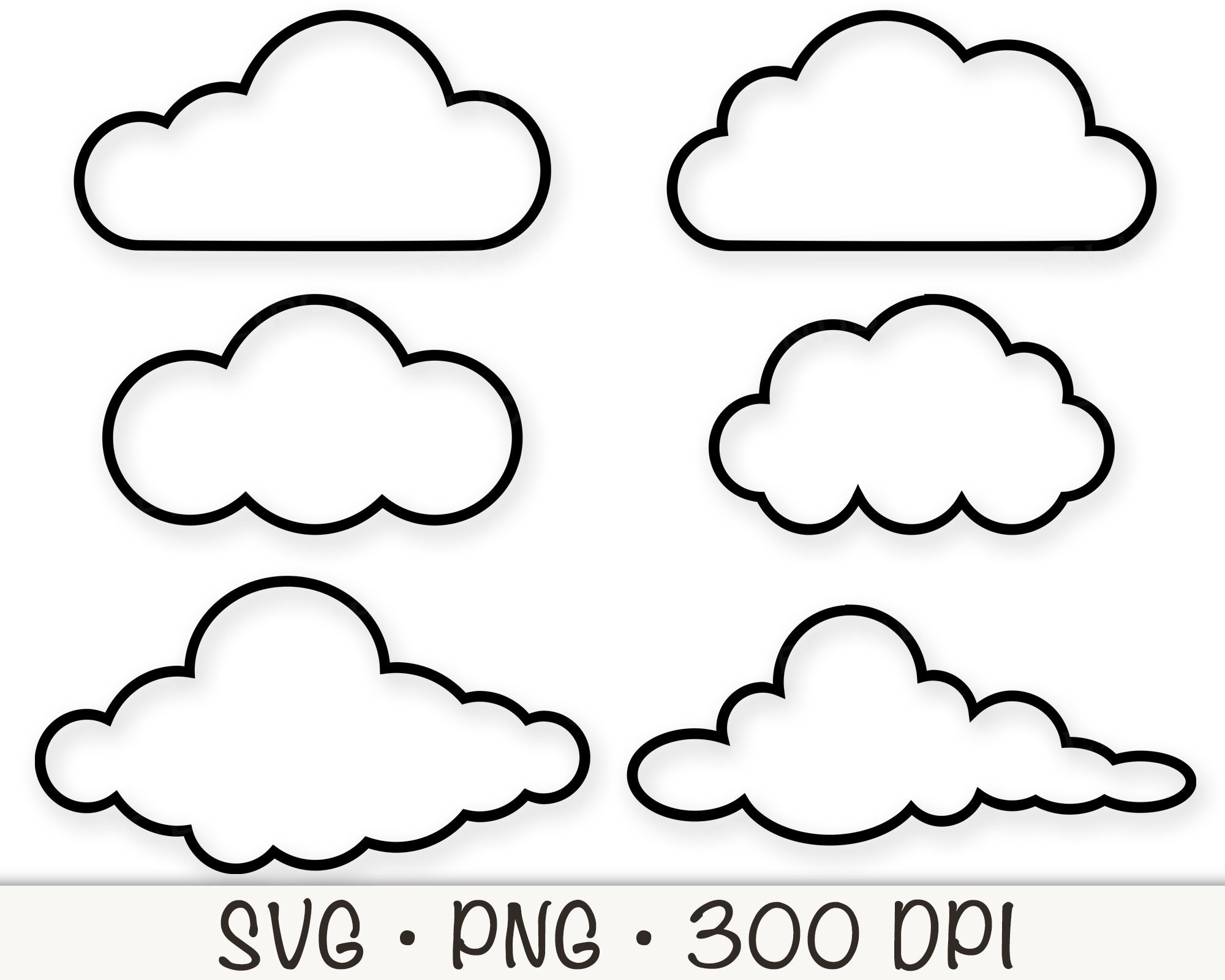 Cloud Outline SVG: Fluffy Clouds Clipart Set (digital Download) - Etsy