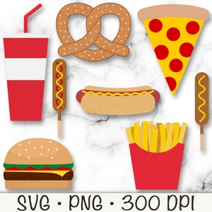 Fast Food SVG, Fast Food PNG Clip Art Bundle-Pack, Pizza, Hotdog, Pommes, Soda, Brezel, Corndog, Hamburger, digitaler Download