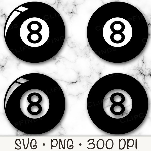 8 Ball SVG, Pool Billiards Clip Art PNG, Silhouette 8 Ball Shape, Instant Digital Download