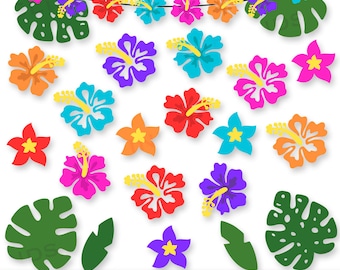 熱帯の花のクリップアート：ハイビスカス、プルメリア、モンステラの葉（SVG、PNG）