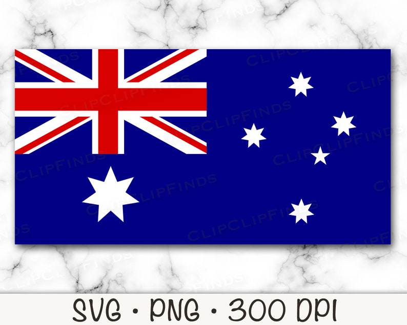 May include: A rectangular image of the Australian flag. The flag features a blue background with the Union Jack in the upper left corner. Below the Union Jack is a large white seven-pointed star. The right side of the flag has five white stars.