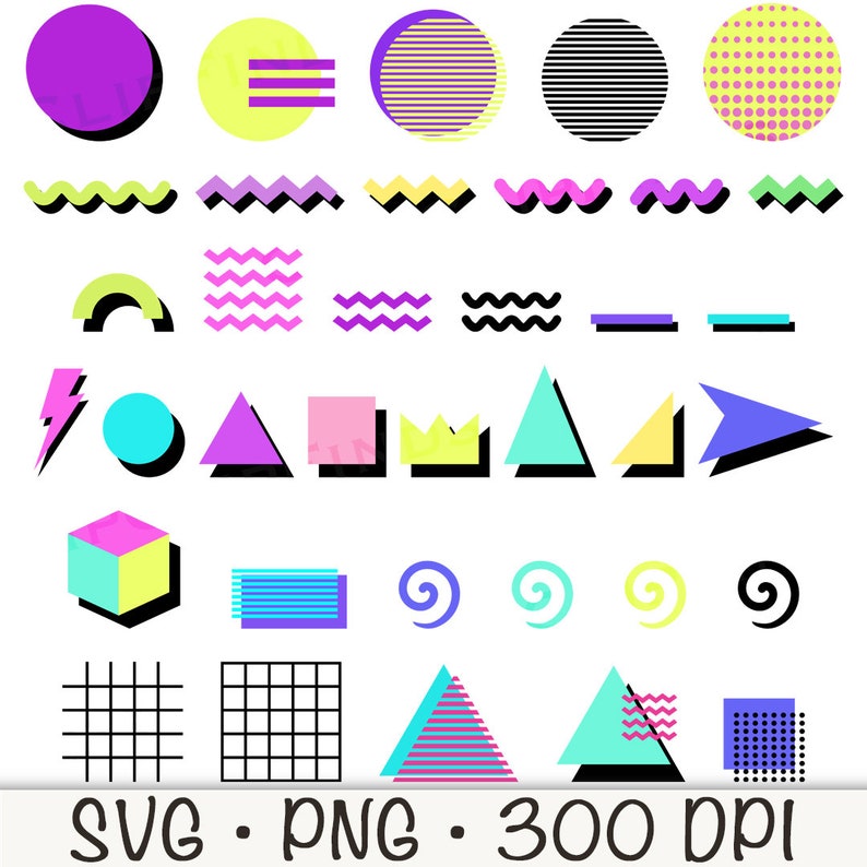 90's SVG, Retro Shapes PNG, Memphis Shapes Clipart, Nineties Elements ...