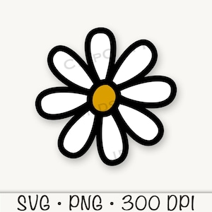 Daisy Flower, Retro, Groovy, Daisy SVG, Daisy PNG, Vector, zwarte omtrek, Doodle, handgetekende, sublimatie, Daisy-illustraties, Instant Download