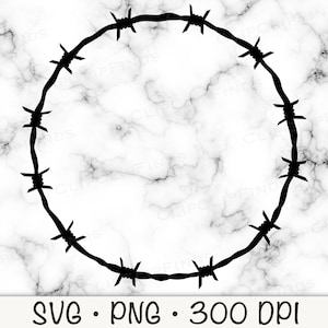 Cadre rond en fil de fer barbelé, fichier vectoriel SVG et fond transparent PNG Sublimation Clip Art Téléchargement immédiat