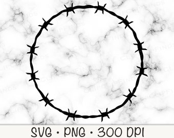 Round Circle Barbed Wire Frame SVG Vector Cut File and PNG Transparent Background Sublimation Clip Art Instant Download