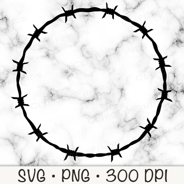 Round Circle Barbed Wire Frame SVG Vector Cut File and PNG Transparent Background Sublimation Clip Art Instant Download