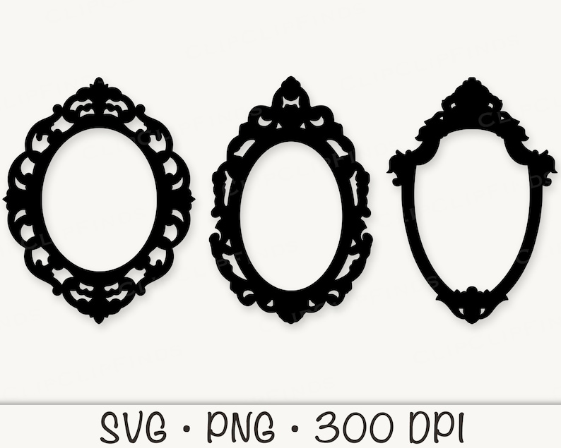 Baroque Victorian Vintage Ornate Mirror Frame Bundle, Tea Party, SVG Vector File and PNG, Transparent Background Clip Art Instant Download image 2