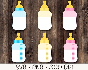 Baby Bottle SVG, Pink, Blue, Yellow, Gender Reveal, SVG Vector Cut File and PNG Transparent Background, Clip Art, Instant Digital Download