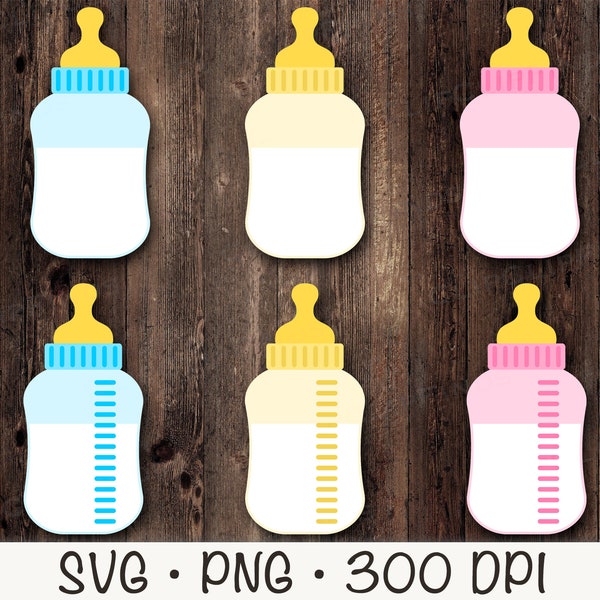 Baby Bottle SVG, Pink, Blue, Yellow, Gender Reveal, SVG Vector Cut File and PNG Transparent Background, Clip Art, Instant Digital Download