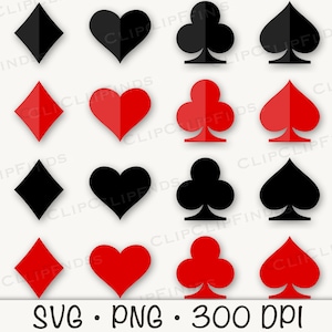 Playing Cards Symbols, Suit Symbols SVG, Casino Cards SVG,  Cut File and PNG Transparent Background, Clip Art, Sublimation, Instant Download