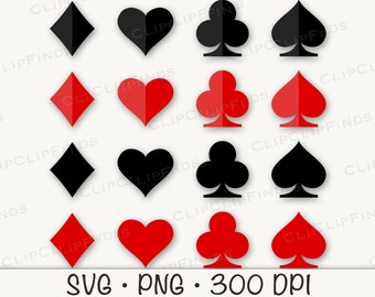 Playing Cards Suit Symbols: Casino SVG, PNG Clipart (Digital Download)