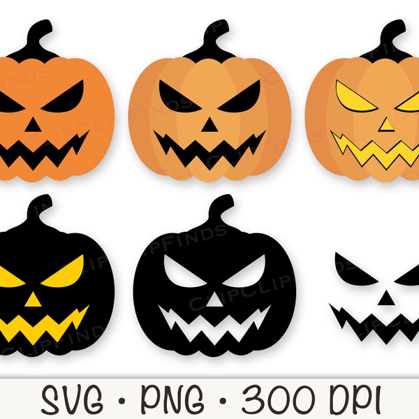 Mean Angry Scary Jack-O-Lantern Halloween Pumpkin Face, Bundle Pack, SVG, PNG, Instant Digital Download