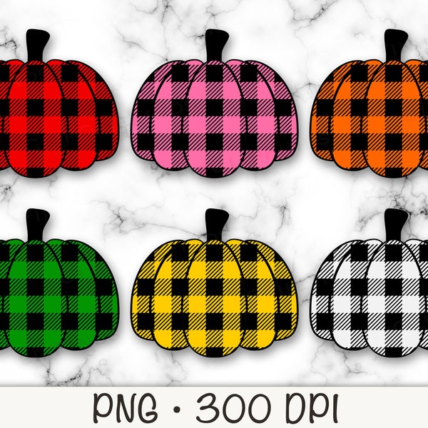 Buffalo Plaid Pumpkin, Cute Pumpkin, Pink, Red, Yellow, Green, Orange, White, PNG, Thanksgiving Sublimation, Instant Digital Download