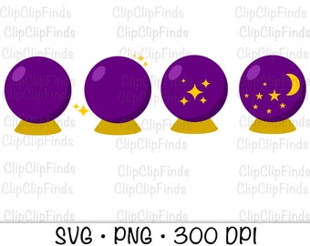 Crystal Ball SVG, Crystal Ball Clipart, Crystal Ball with Moon and Stars, Fortune Teller, Crystal Ball PNG, Instant Digital Download