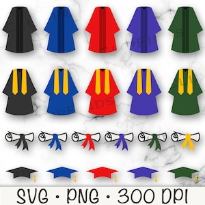 Abschlusskappe und Kleid SVG, Kleid PNG, Zertifikat, Rot, Blau, Schwarz, Grün, Lila, Quaste, Clipart, Sofortiger digitaler Download