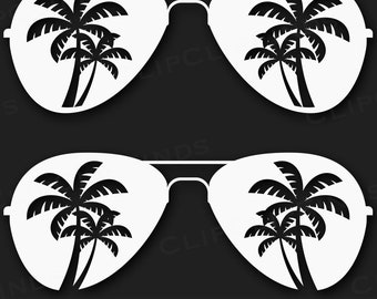 Aviator Sunglasses Shades With Palm Trees, Vacation, SVG Vector