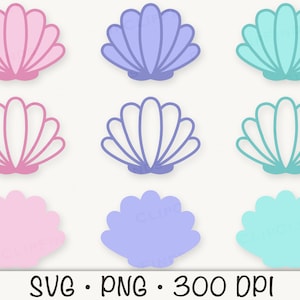 Seashell SVG, Seashell Outline, Solid Seashell, Cute Pastel Seashells PNG, Colorful Seashells, Sea Life, Mermaid Clipart, Digital Download zdjęcie 4