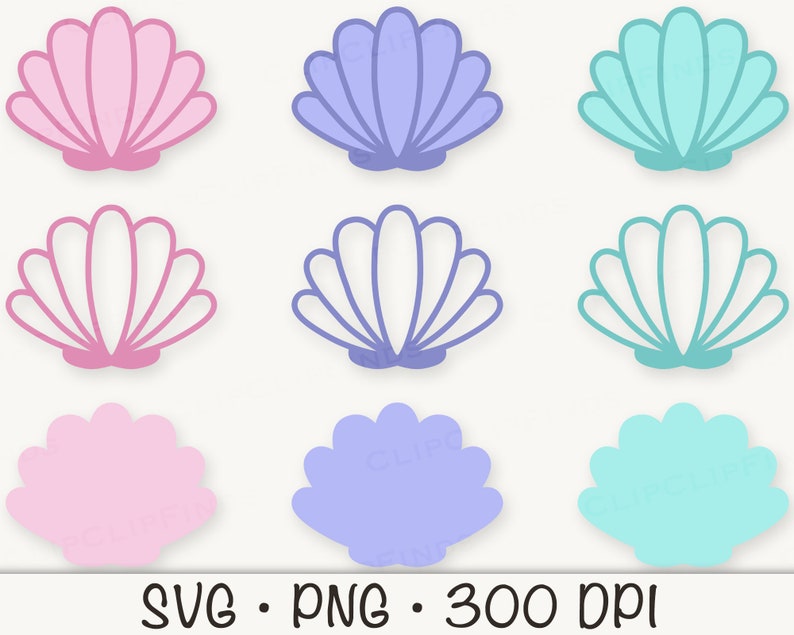 Seashell SVG, Seashell Outline, Solid Seashell, Cute Pastel Seashells PNG, Colorful Seashells, Sea Life, Mermaid Clipart, Digital Download zdjęcie 4