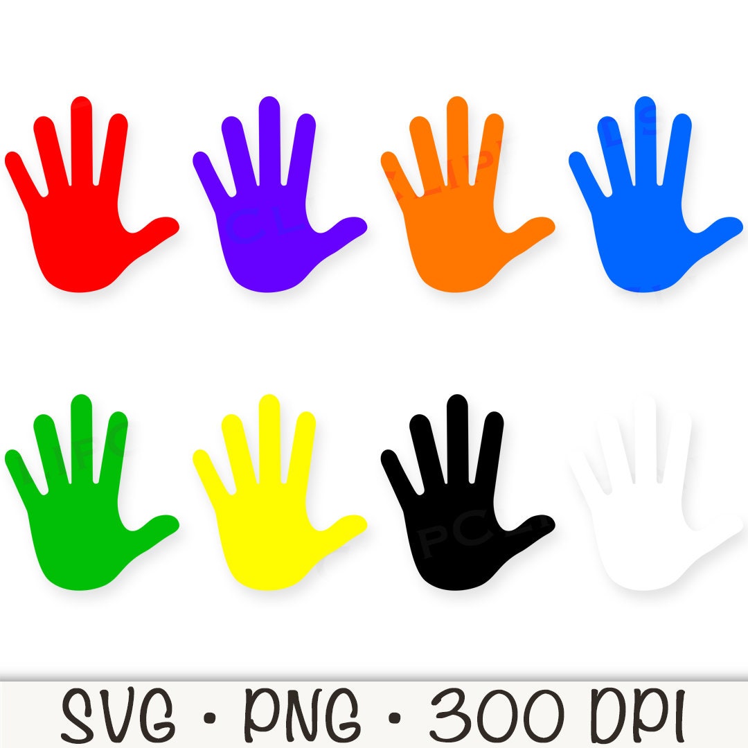 手のシルエットSVG、カラフルな手形バンドルパックPNG、ペイントされた