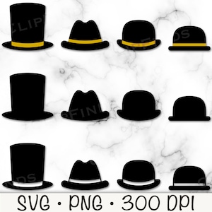 Hut SVG, Hüte Bundle PNG, Prop Hüte, Herrenhüte SVG, Gentlemen's Hut, Zylinder Hut SVG, digitaler Download