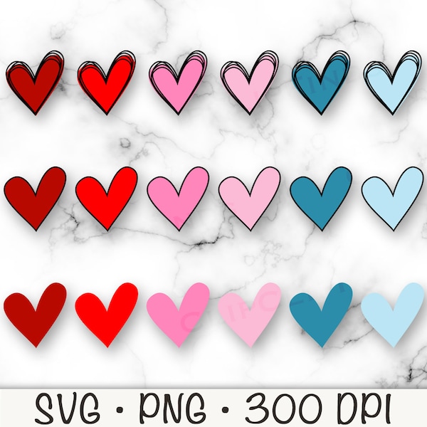 Outline Sketch Hearts SVG, Heart SVG Cut File, Cute Valentines Day Hearts, Hearts PNG, Heart Clipart, Hand-Drawn, Instant Digital Download