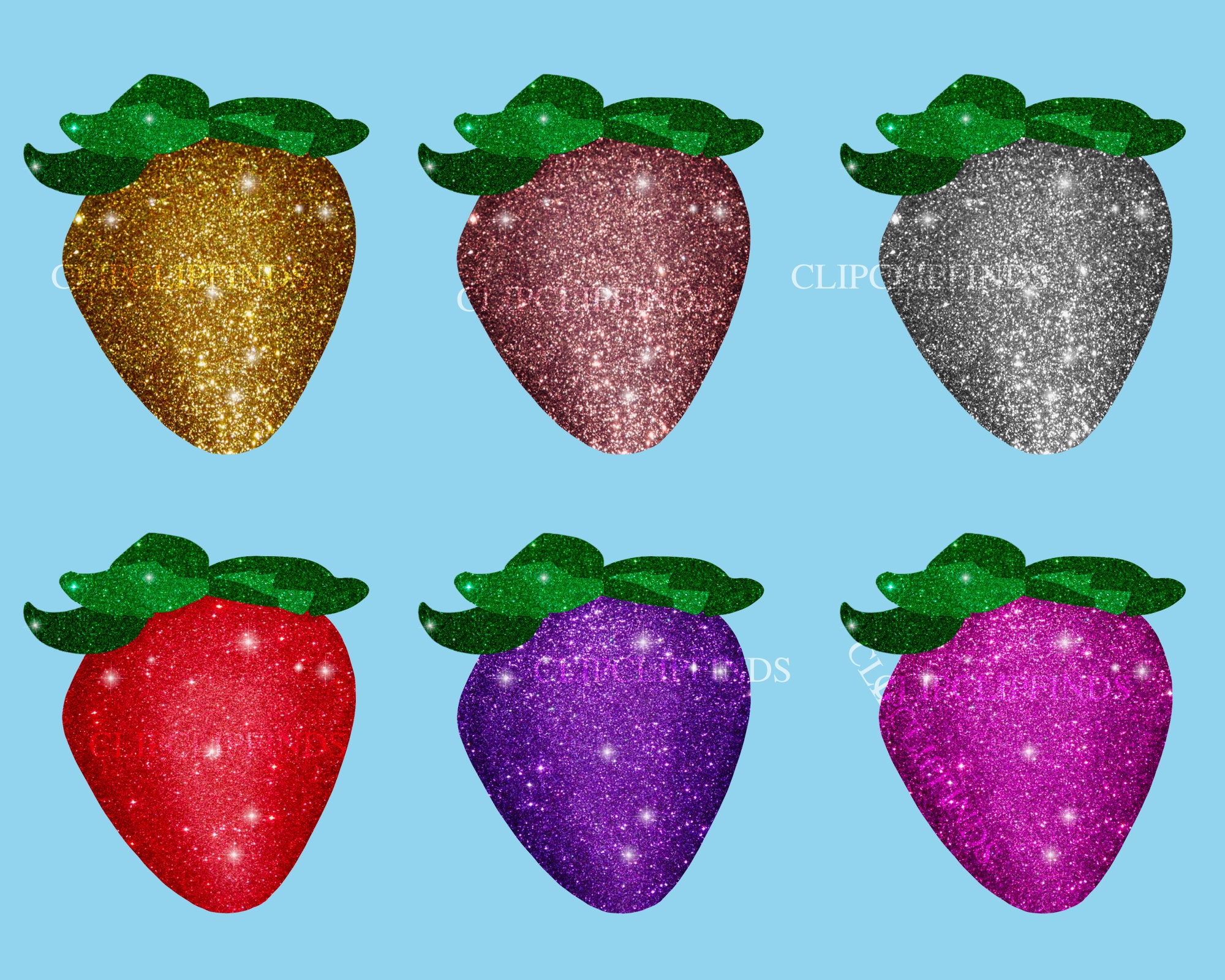 SALE 6 Assorted Colors Glitter Strawberries High Quality 300 Etsy