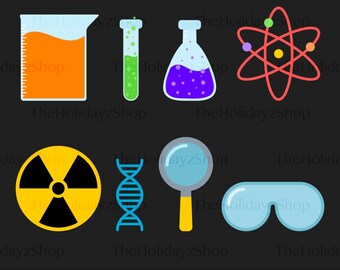 Provette e fiaschi SVG, chimica carina PNG, clipart scientifica divertente, becher, laboratorio, atomo, DNA, radiazioni, download digitale immediato