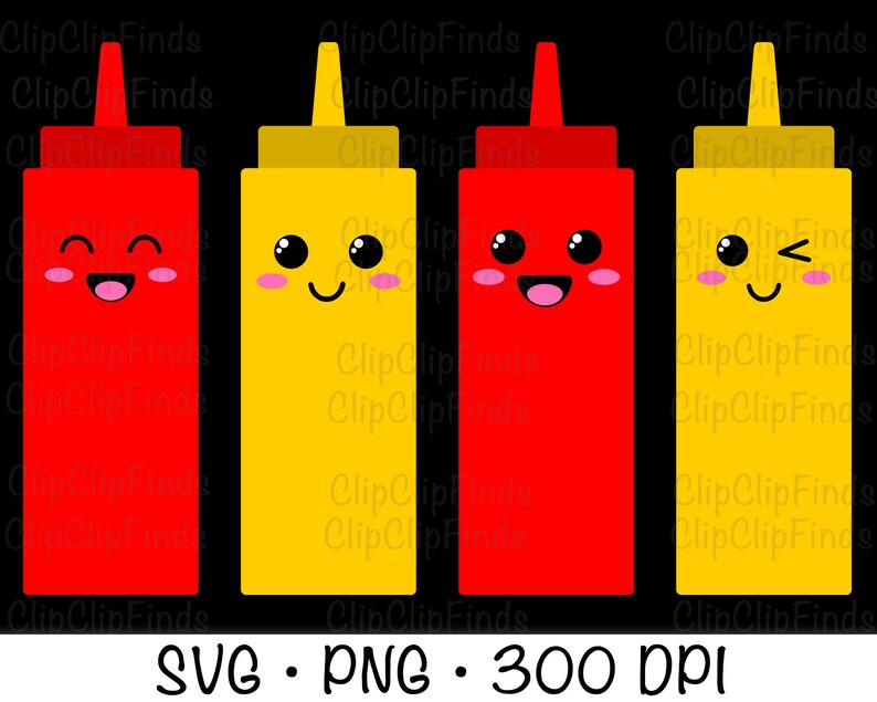 Kawaii Ketchup and Mustard Cute Face Ketchup and Mustard Etsy